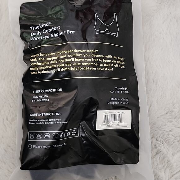 NEW Truekind Daily Comfort Wireless Shaper Seamless Bra - Black (Plus Size 3X) - Picture 12 of 13